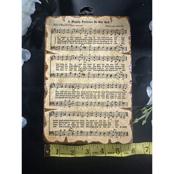 Vintage Wooden Wall Plaque A Mighty Fortress Is Our God  Hymn Sheet Music Decor - Picture 4 of 5